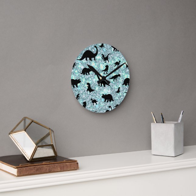 Relógio Redondo dinossauro sombra no espaço galáxico gradiente (Escritório)