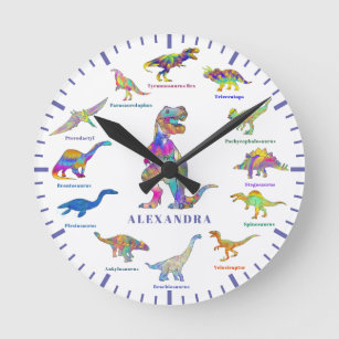 Relógio Redondo Dinossauros bonitos com nomes puros personalizados