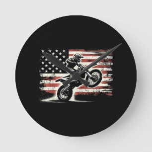 Relógio Redondo Dirt Bike American Flag Motocross Biker Vintage EU