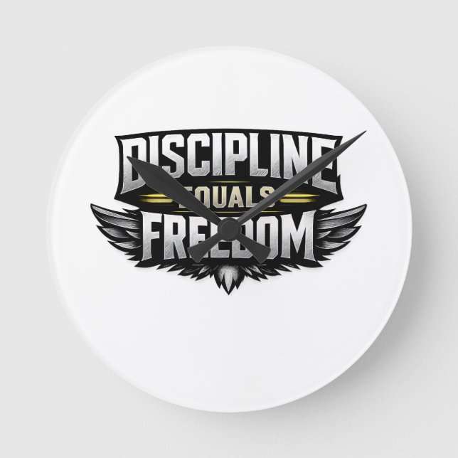 Relógio Redondo Discipline Equals Freedom – Motivational Design  (Frente)