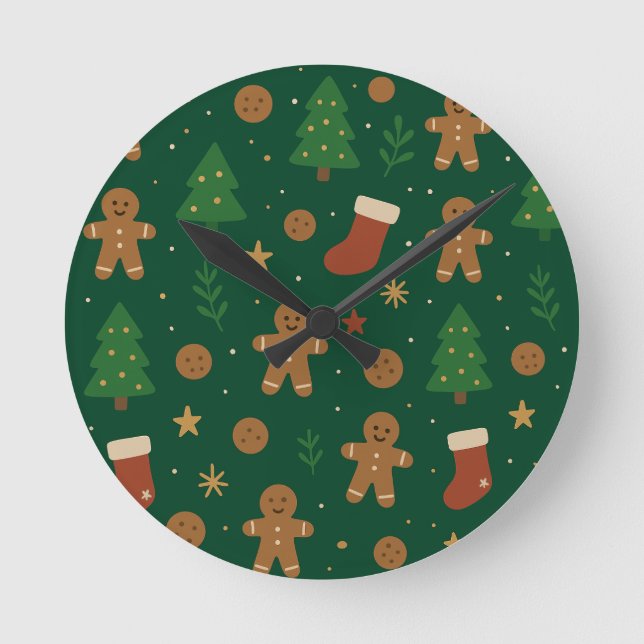 Relógio Redondo Diversão de Natal com Biscoito de Gengibre (Frente)
