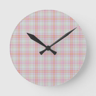 Relógio Redondo Diversão Elegante, Rosa Clássica, Xadrez Geométric