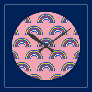 Relógio Redondo Diversão Retro Arco-íris de Cores Primárias dos An