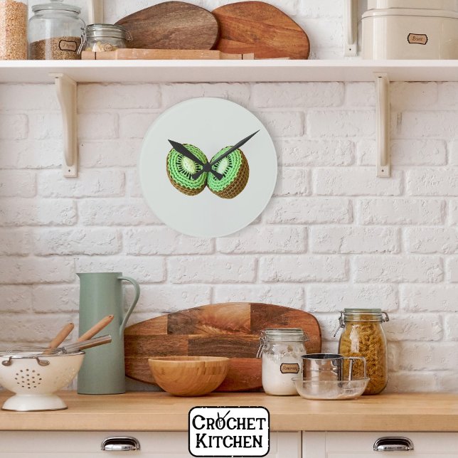 Relógio Redondo Doce Fruta Mínima Verde de Crochet Kiwi Moderna (Criador carregado)