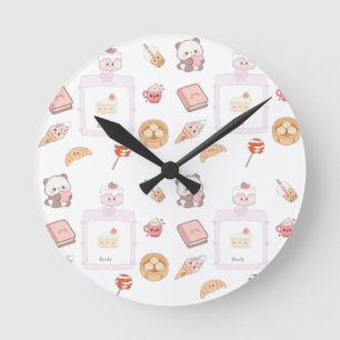 Relógio Redondo Doces Tratamentos Kawaii Rosa Fofo Design de Sobre