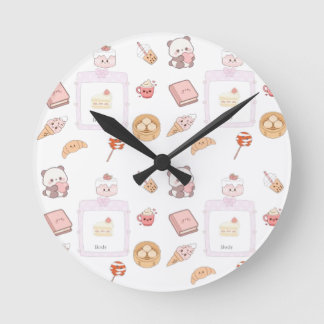 Relógio Redondo Doces Tratamentos Kawaii Rosa Fofo Design de Sobre