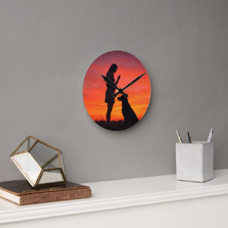 Relógio Redondo dog and girl  Round Clock