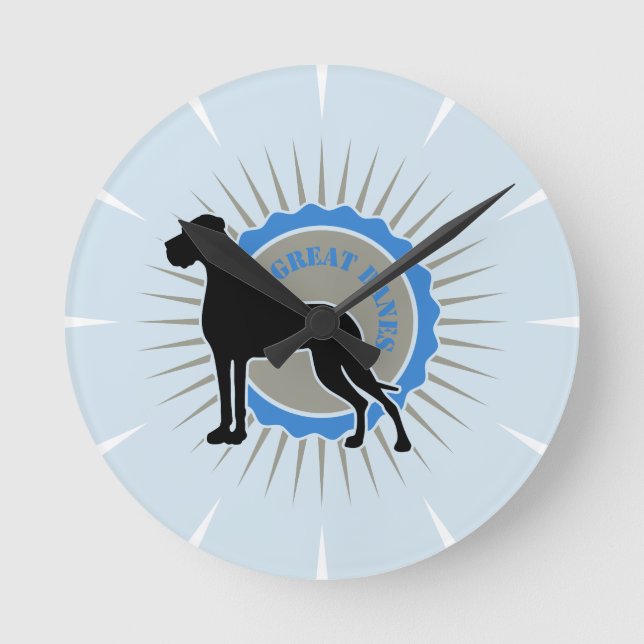 Relógio Redondo Dogue Alemão em azul elegante (Frente)
