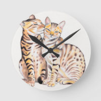 Dois Gatos Bengala Arte Aquarela