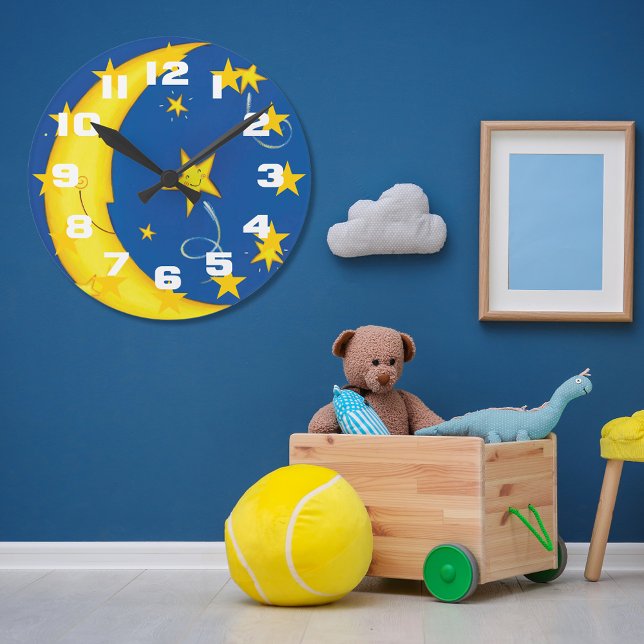 Relógio Redondo Douradas estrelas e lua (Criador carregado)