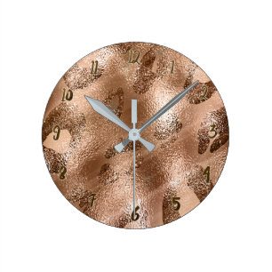 Relógio Redondo Dourado Bronze Onça Pintas de Leopardo Impressos P