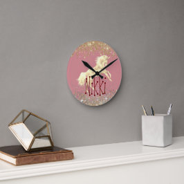 Relógio Redondo Dourado Unicórnio da Glittery em Pino Personalizad