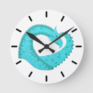 Relógio Redondo Dragão cardíaco Verdigris em branco