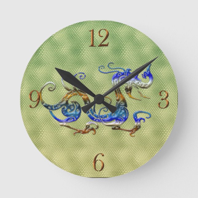 Relógio Redondo Dragão Chinês Fantasia Art Designer Gift Clock (Frente)