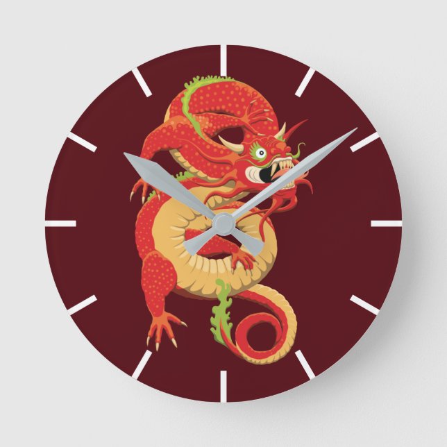 Relógio Redondo Dragão Chinês Vermelho (Frente)