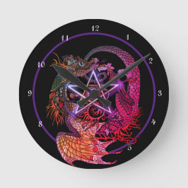 Relógio Redondo Dragão Pentáculo Art Nouveau