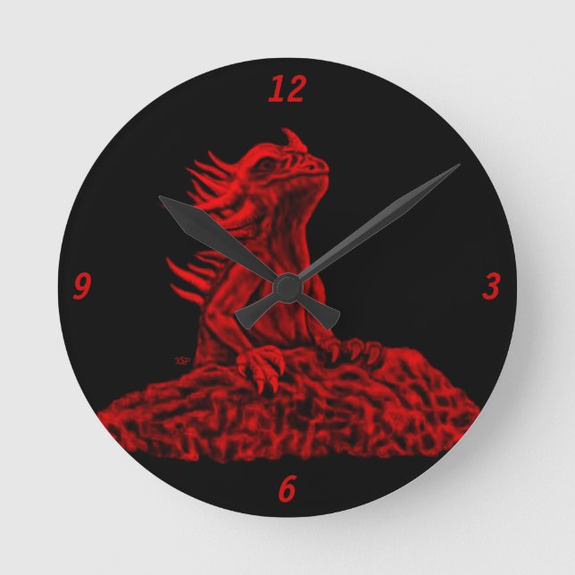 Relógio Redondo Dragão vermelho pequeno (Frente)