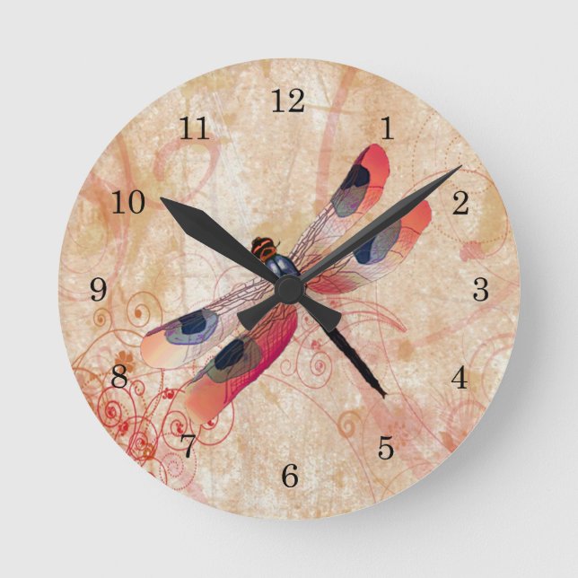 Relógio Redondo Dragonfly Flourish Clock (Frente)