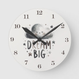 Relógio Redondo Dream Big Cloud and Stars Nursery Wall Clock