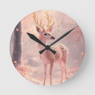 Relógio Redondo Dreamwn Fawn em Florestas de outono Rosa