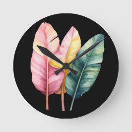 Relógio Redondo Drei Bananen Blätter in Pastellfarben 