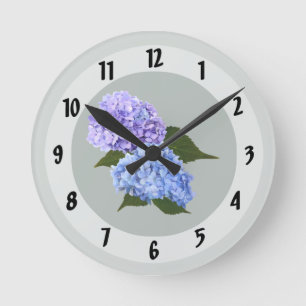 Relógio Redondo Duas Lavandas Hydrangea e Azul