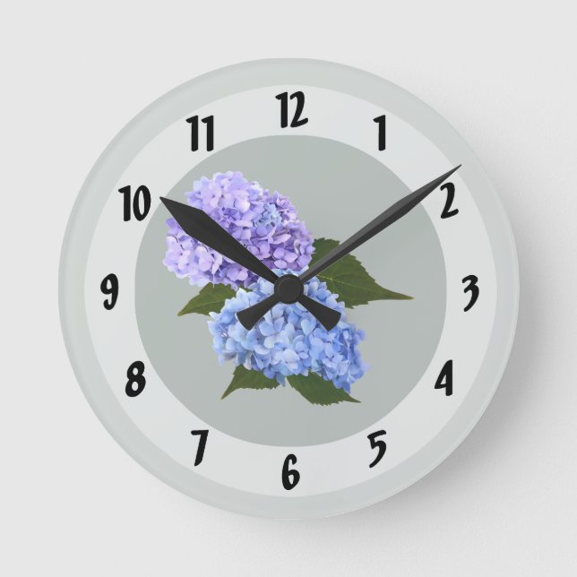 Relógio Redondo Duas Lavandas Hydrangea e Azul (Frente)