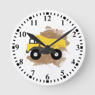 Relógio Redondo Dump Truck Construction Vehicle Mud Watercolor