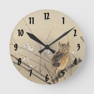 Relógio Redondo Early Plum Blossoms de Nishimura Goun, Vintage Owl