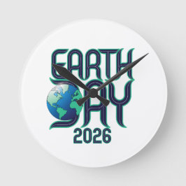 Relógio Redondo Earth Day 2026 | Modern Typography Eco Design