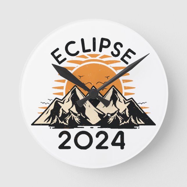Relógio Redondo Eclipse Solar Total 2024 (Frente)