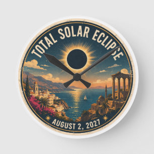 Relógio Redondo Eclipse Total do Sol 2027 