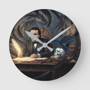 Relógio Redondo Edgar A. Poe Compondo O Corvo Em Sonhos Góticos