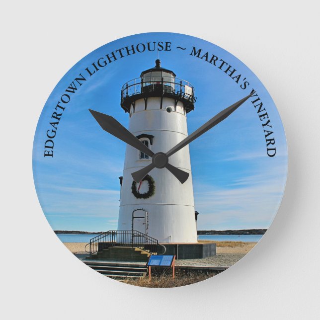 Relógio Redondo Edgartown Lighthouse, Massachusetts Round Clock (Frente)