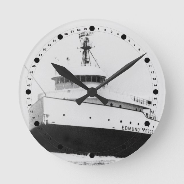 Relógio Redondo Edmund Fitzgerald Antigo Navio de Carga dos Grande (Frente)