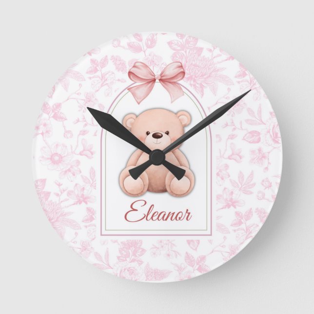 Relógio Redondo Eleanor | Design de Enfermeiro de Urso Rosa Person (Frente)
