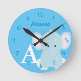 Relógio Redondo Elefante Azul Pastel Personalizado