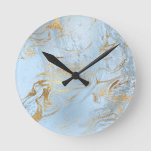 Relógio Redondo Elegant modern gold and light blue marble glitter