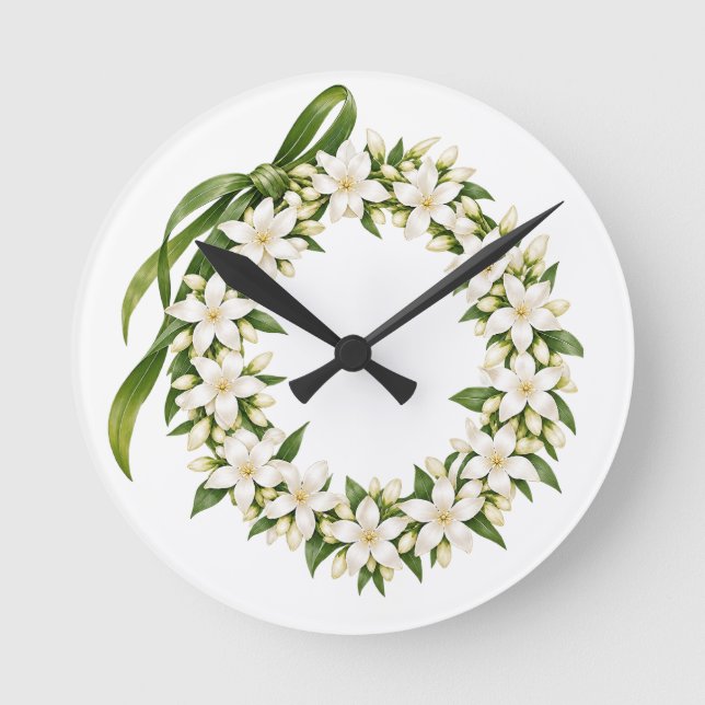 Relógio Redondo Elegant Pikake Lei Acrylic Clock (Frente)