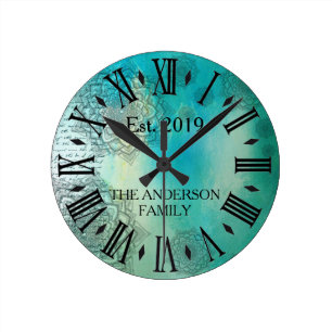 Relógio Redondo Elegante Azul Teal Personalizado Mandela