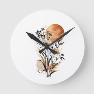 Relógio Redondo Elegante Buquê de Flores em Aquarela Floral Vintag