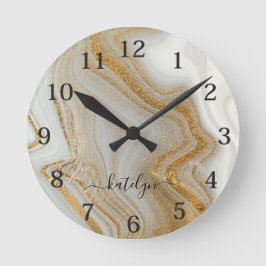 Relógio Redondo Elegante Dourado Marble