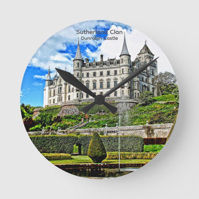 Relógio Redondo Elegante Dunrobin Castle Scotland Sutherland Clan (Frente)