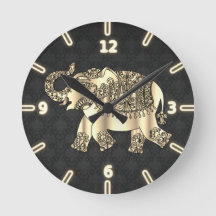 Elegante Elefante Floral Paisley Dourado, Damasco 