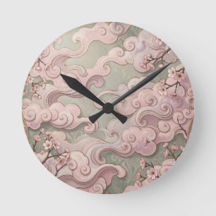 Relógio Redondo Elegante Flor de Cerejeira Arte Nouveau Espirais