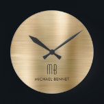 Relógio Redondo Elegante Monograma Dourado, Metálico<br><div class="desc">Monograma Elegante Personalizado,  Dourado Relógio Redondo.</div>
