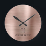 Relógio Redondo Elegante Monograma, Rosa Dourado, com revestimento<br><div class="desc">Relógio redondo com Rosa Dourado e Elegante personalizado monograma</div>