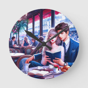 Relógio Redondo Elegante Parisiense Café Date: Uma Fuga Romântica