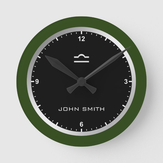 Relógio Redondo Elegante Verde Escuro Nome do Sinal Zodiac Persona (Frente)