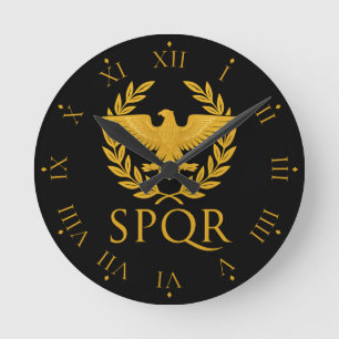 Relógio Redondo Emblema da Águia Romana SPQR – Áquila Dourada & Lo